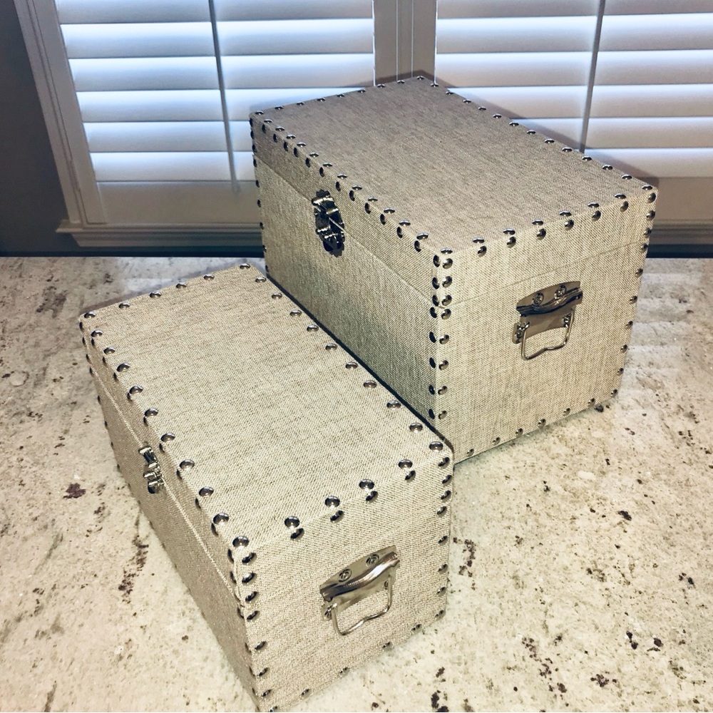 Set of Two Decorative Linen Covered Storage Trunks - Picture 14 of 16